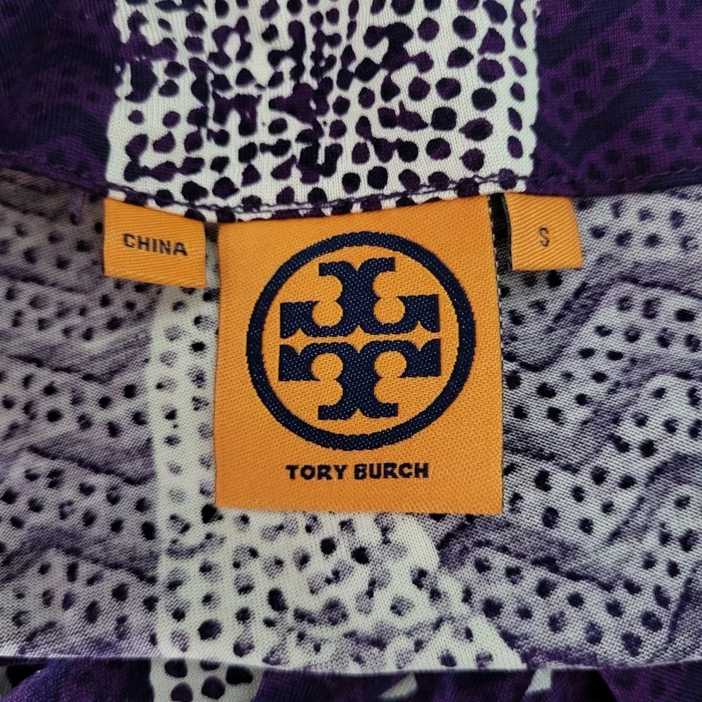 Tory Burch Purple Silk Paisley Smocked Waist V-Neck Dress Size S‎ Garden Party